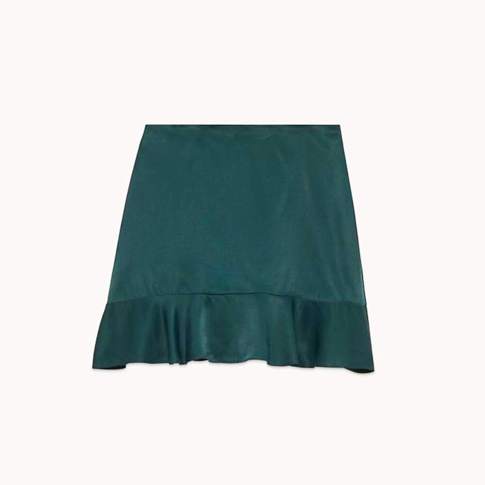 Aritzia Sunday Best Fluted Ruffle Hem Mini Skirt Dark Green Size 0
